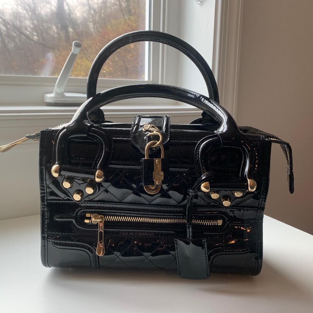 Burberry Quilted Patent Black Leather Handbag